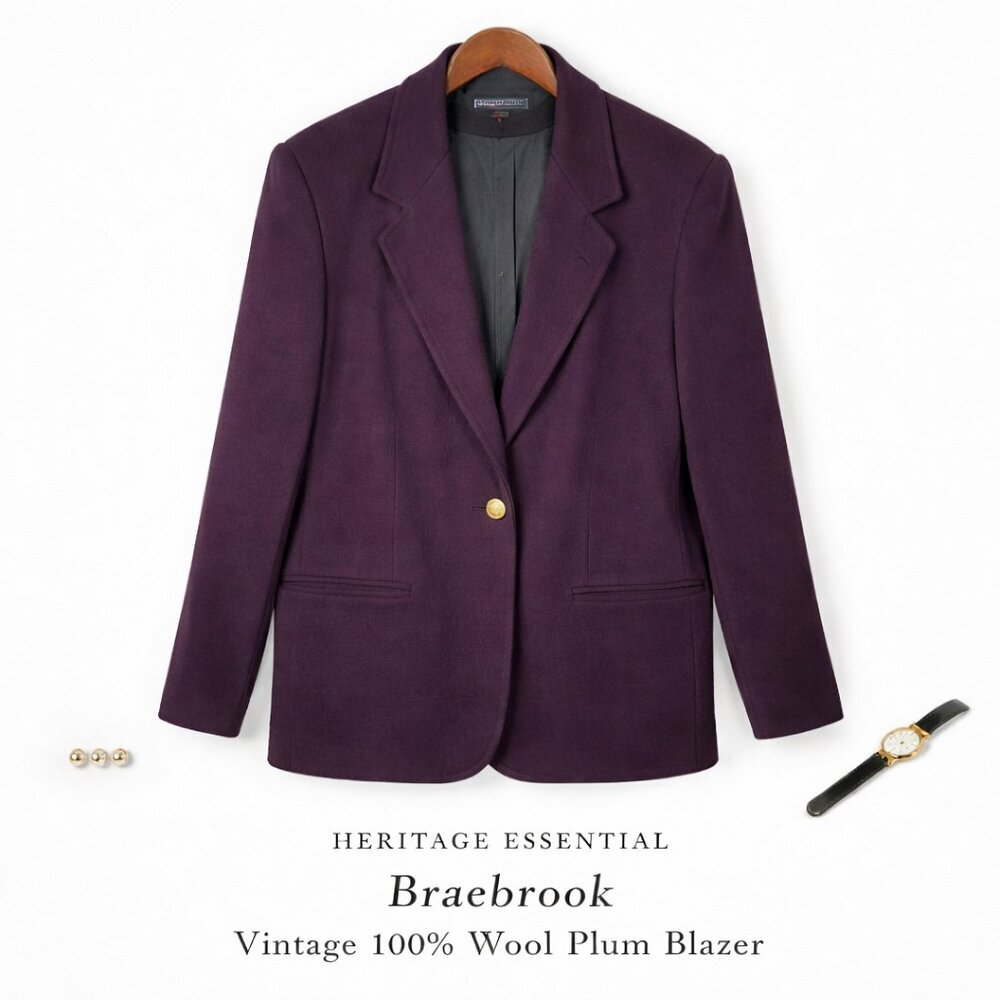 Vintage Braebrook 100% Wool Tailored Blazer Deep Plum Women’s 8
